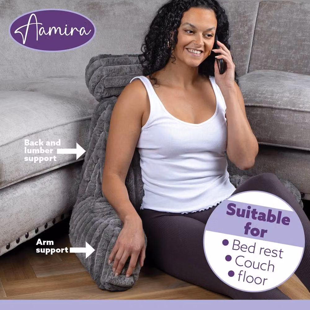 Aamira Grey Faux Fur Ribbed Memory Foam Reading Pillow Wedge Support Cushion W/D/H: 50 x 50 x 66 cm – 7