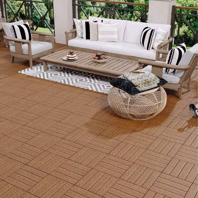 Livingandhome Set of 11 Brown WPC Wood Grain Interlocking Deck Tiles