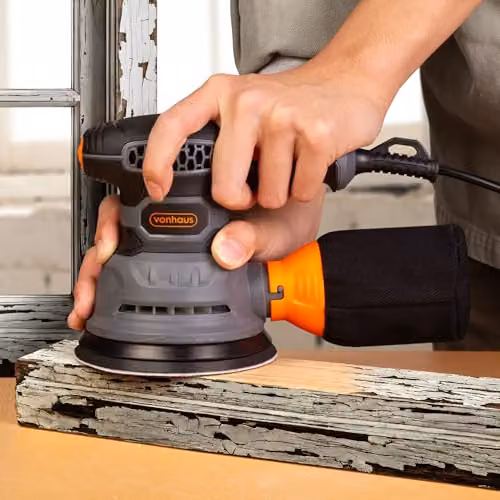 VonHaus 300W 6-Speed Orbital Sander in Grey with 125mm Base and 12 Sanding Pads – 7