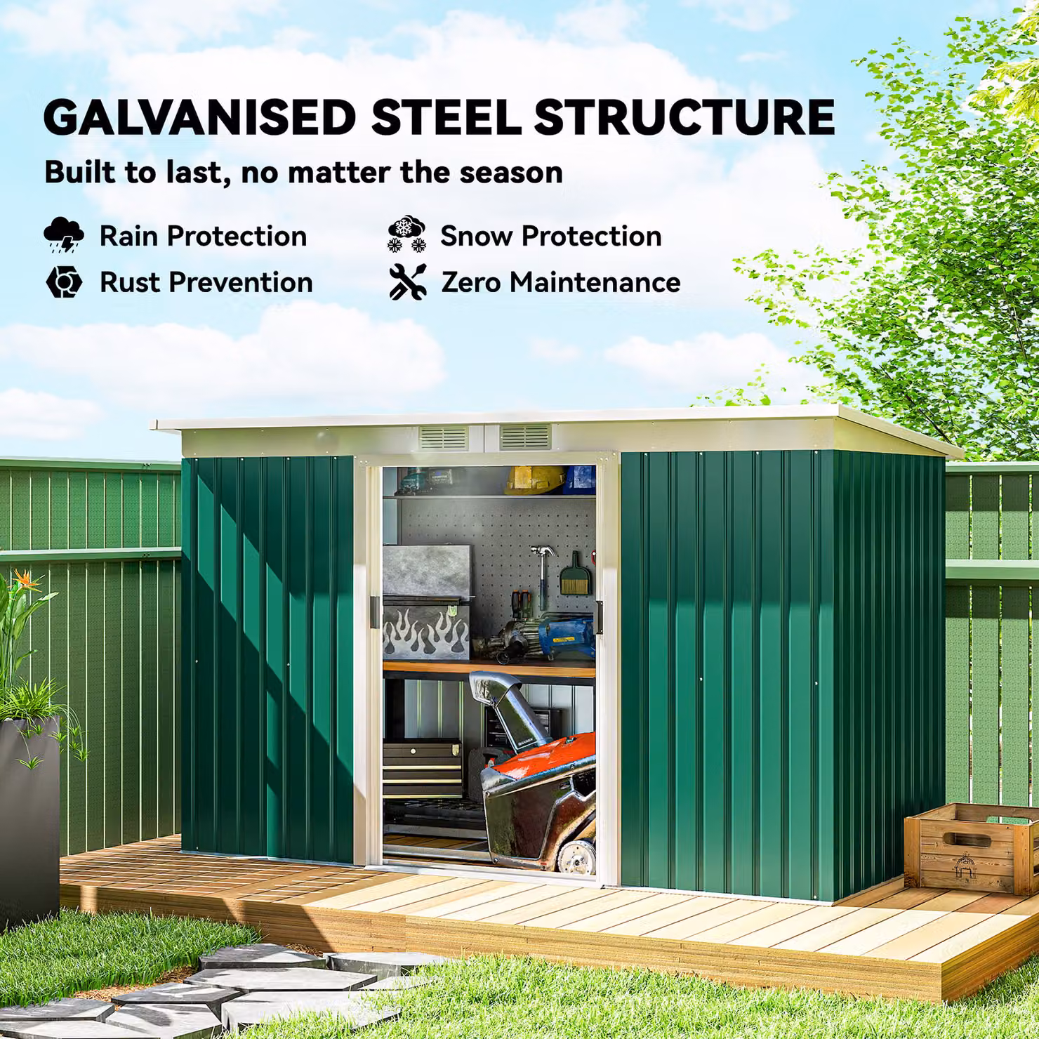Outsunny Deep Green Corrugated Metal Garden Storage Shed with Foundation and Ventilation – 3