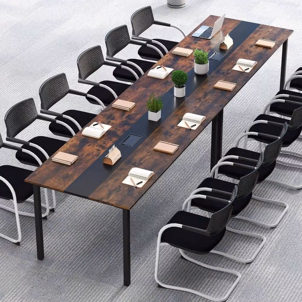 Kelvenix Rectangular Conference Room Table in Brown with Grommet and Metal Legs – 4