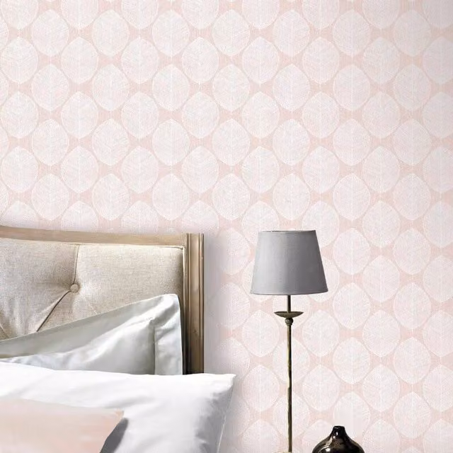 Arthouse Scandi Leaf Outline Geometric Nature Wallpaper in Pink, White and Silver