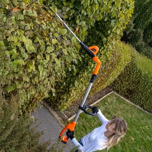 Yard Force 20V Cordless Pole Hedge Trimmer with 2.5Ah Battery and Charger, Orange, 41cm Dual Action Blade and 2.5m Telescopic Reach – 2