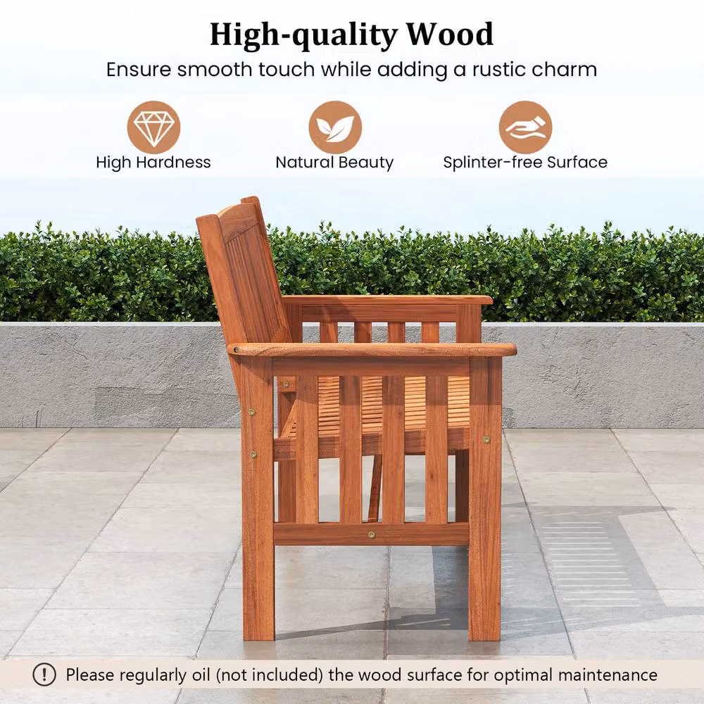 Costway Rustic Wood 2-Person Garden Bench with Backrest in Brown – 6