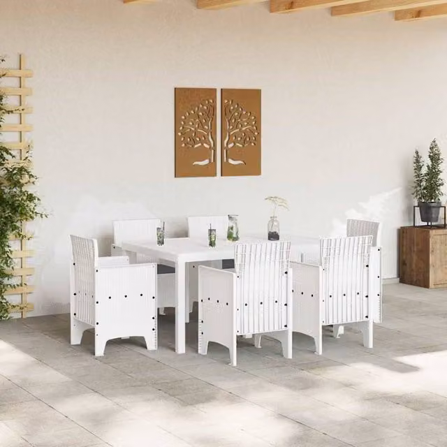 Berkfield Home 7 Piece White Poly Rattan Garden Dining Set with Cushions