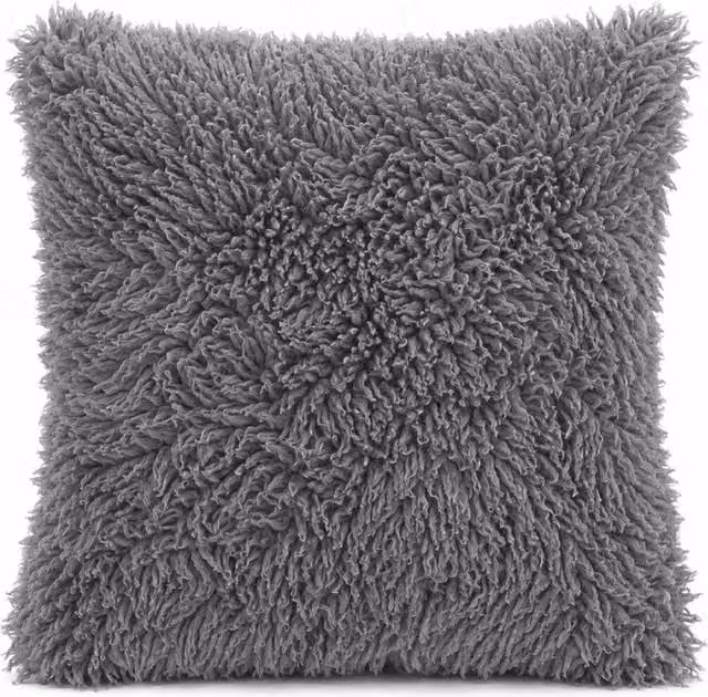 SNUGRUGS Soft Long Curly Wool Sheepskin Cushion with Cotton Backing and Inner, Grey, W/D/H: 40 x 40 x 40 cm
