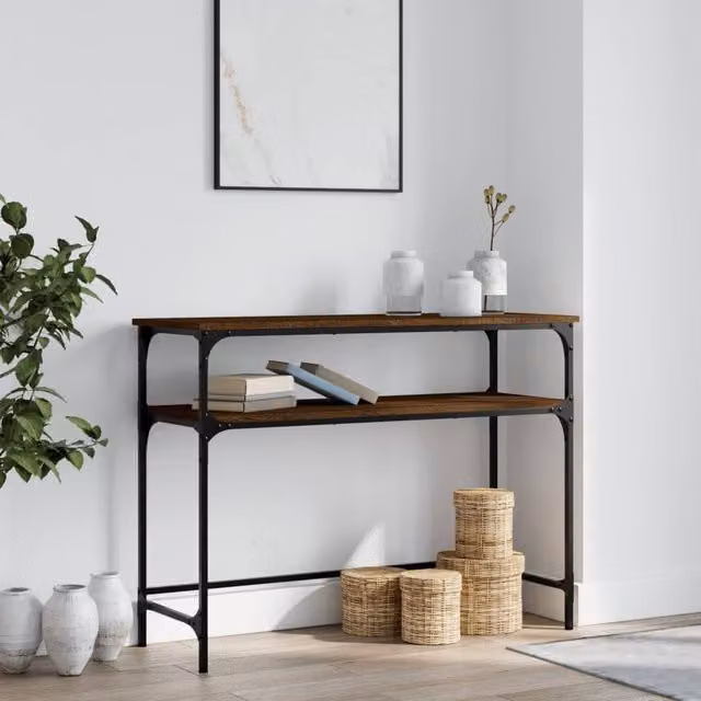 Berkfield Home Industrial Console Table in Brown Oak, W/D/H: 100 x 35.5 x 75 cm