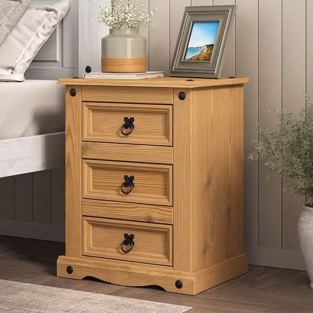 Mews Brown Waxed Pine 3 Drawer Bedside Table