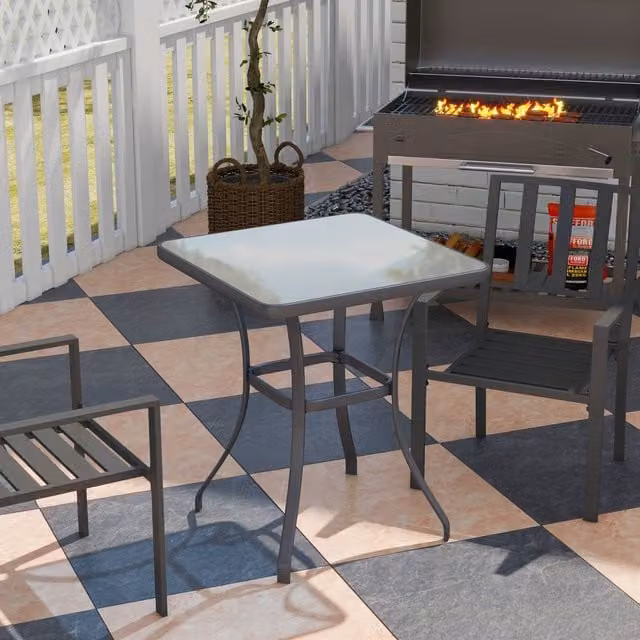 OUTSUNNY Modern Square Glass Garden Bar Table in Black