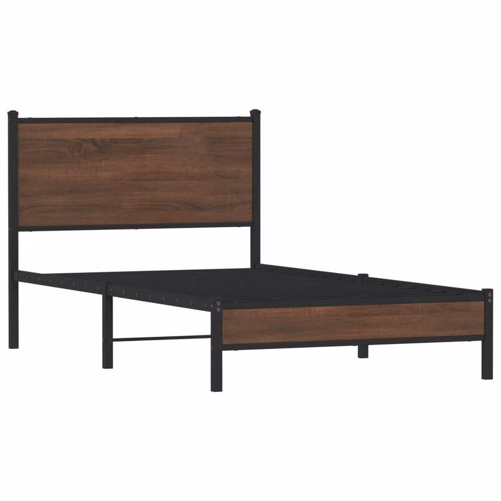 Berkfield Home Metal Bed Frame in Brown Oak, W: 100 cm, L: 190 cm – 3