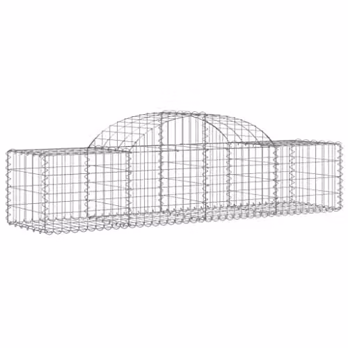 vidaXL Arched Gabion Baskets, 8 Pieces, Silver Galvanised Steel, W: 200 cm, D: 50 cm, H: 40/60 cm