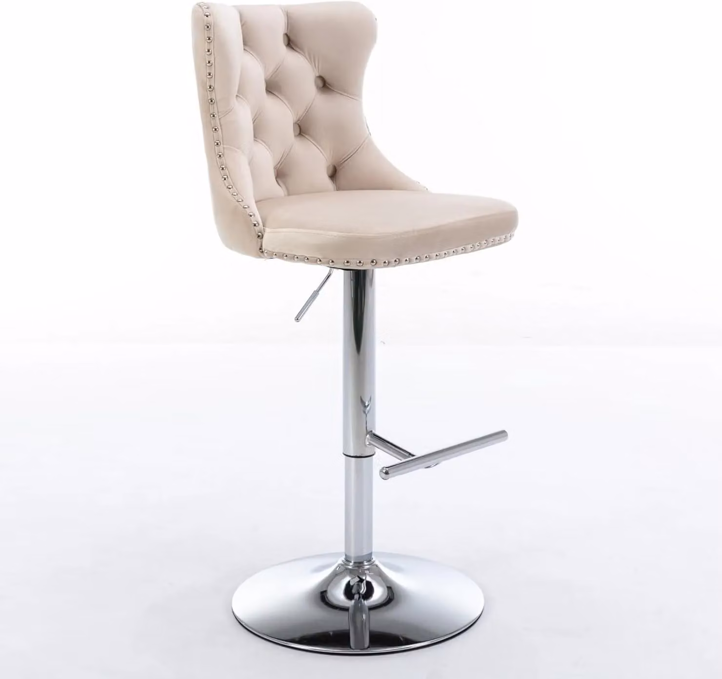 HomeTouch Set of 6 Modern Beige Velvet Swivel Bar Stools with Metal Legs – 2