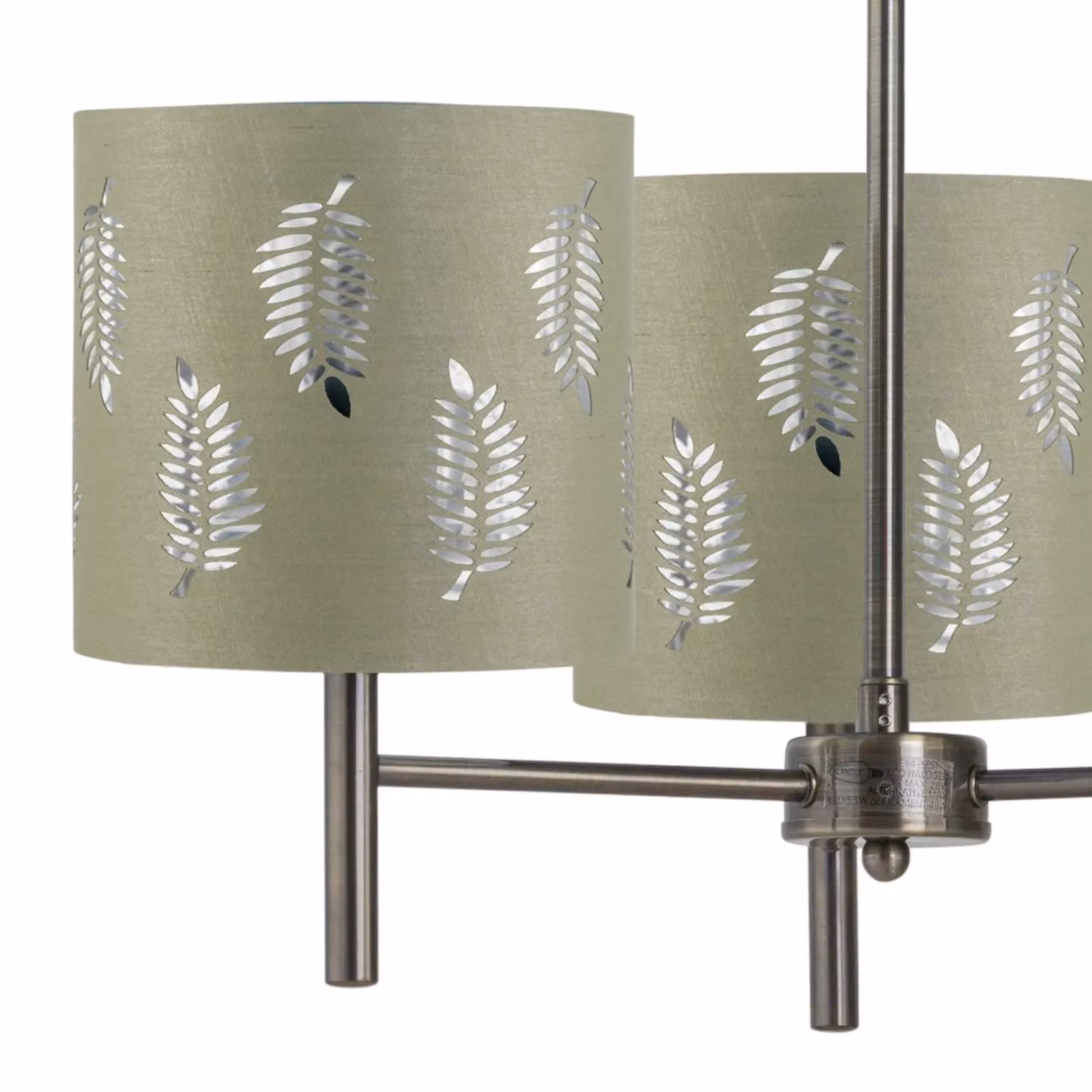 First Choice Lighting Brea Set of 2 Antique Brass Ceiling Light Fittings with Sage Green Fabric Fern Shades, W/D/H: 42.5 x 42.5 x 52.0 cm – 2