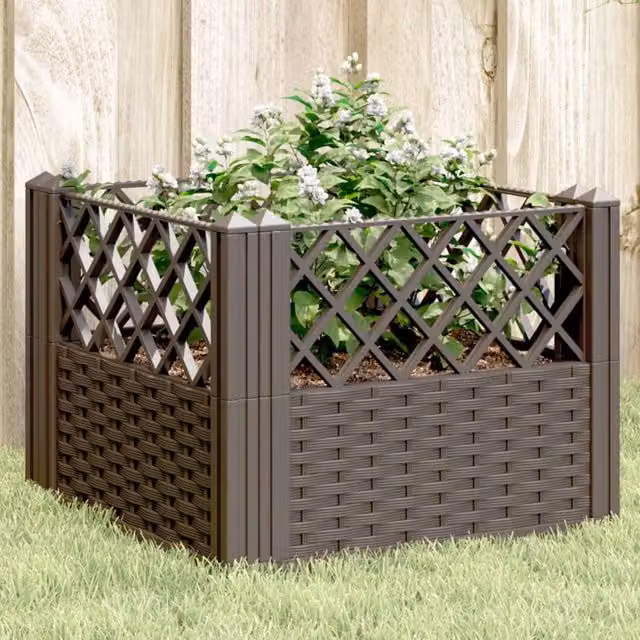 Berkfield Home Garden Planter with Pegs in Brown, W/D/H: 43.5 x 43.5 x 43.5 cm – 1