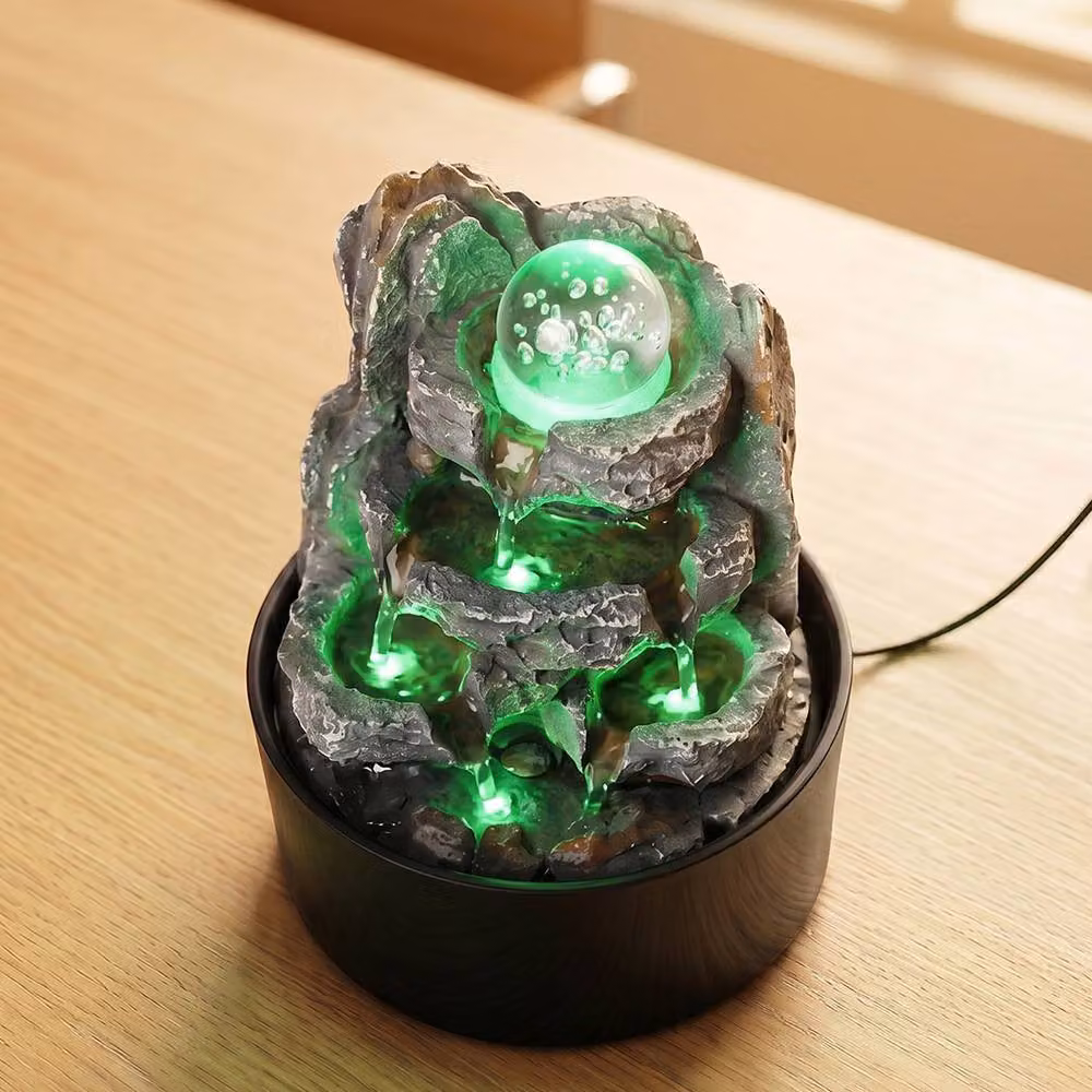 Spector Tabletop Indoor Water Feature with Rotating Glass Ball and LED Light in Grey – 2