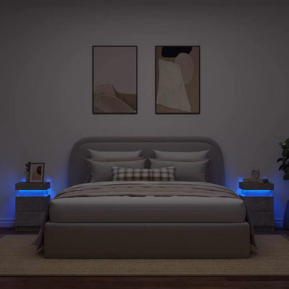 Berkfield Home Beautiful Bedside Cabinets with Integrated LED Lights, Set of 2, Concrete Grey, W/D/H: 35 x 39 x 55 cm – 3