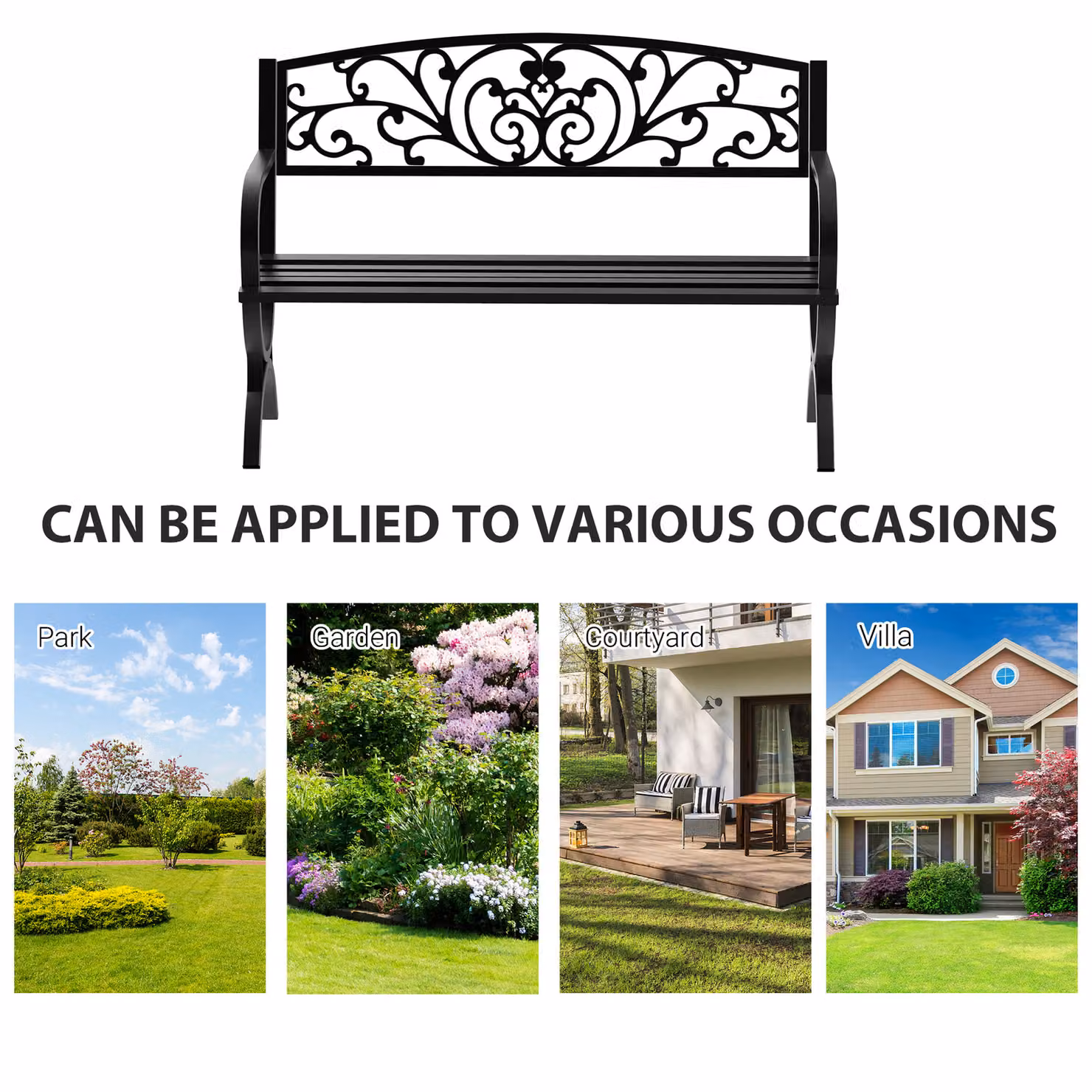 Outsunny 2-Seater Metal Garden Bench in Black – 6