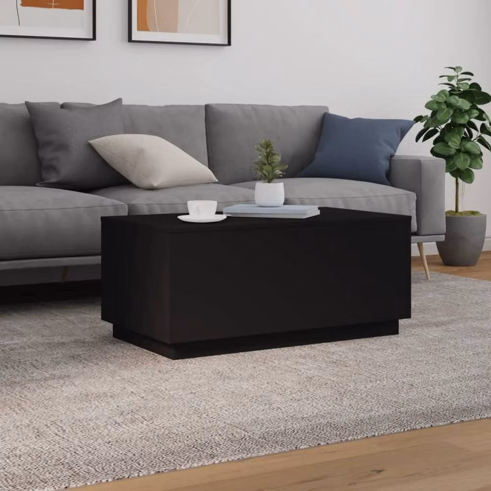 Berkfield Home Modern Black Coffee Table with LED Lights W: 90 cm, D: 50 cm, H: 40 cm – 4