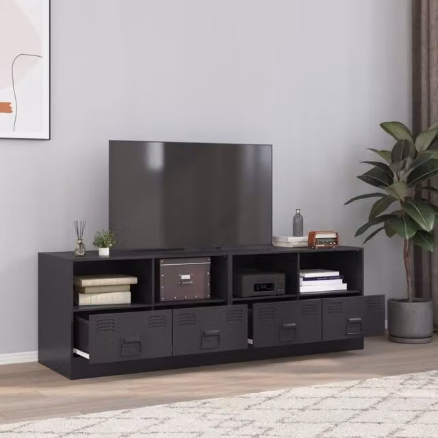 Berkfield Home Set of 2 Black Industrial Metal TV Cabinets W: 67 cm, D: 39 cm, H: 44 cm – 1