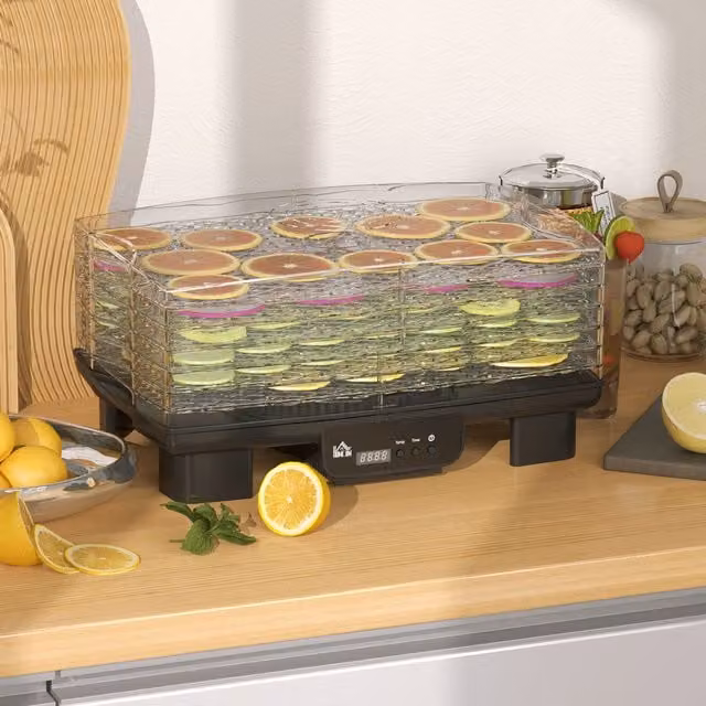 HOMCOM 6 Tray Food Dehydrator with 550W Power and Timer, Black