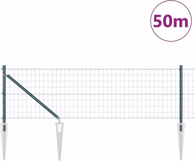 Berkfield Home Green Euro Fence with 13 Spike Posts, Galvanised Steel, W: 50 m, H: 0.4 m – 1