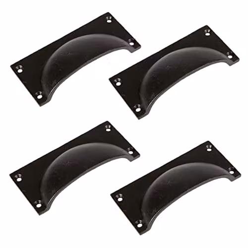 Hammer & Tongs Matt Black Iron Rectangular Cabinet Drawer Pulls, Pack of 4