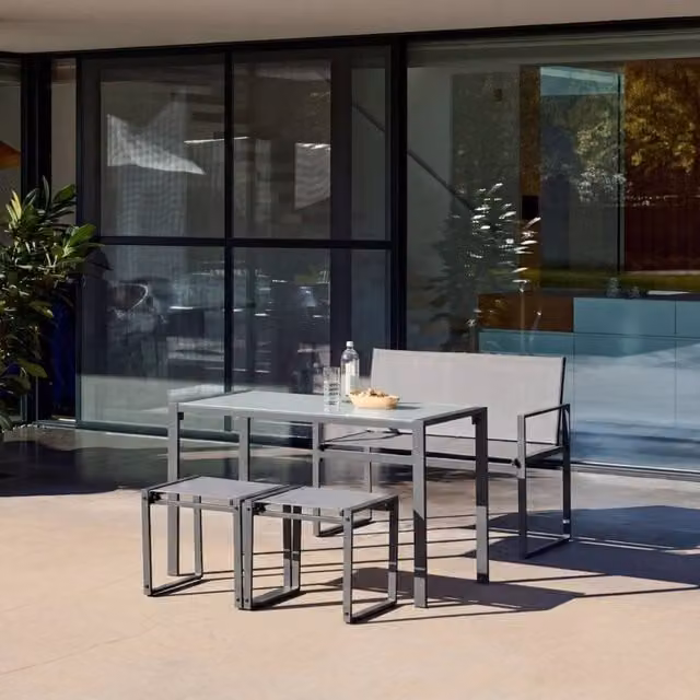 sweeek Steel and Textilene Garden Table with 4 Seats in Dark Grey