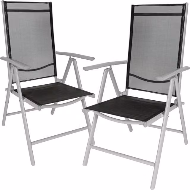 tectake Set of 2 Modern Folding Aluminium Garden Chairs in Black and Silver