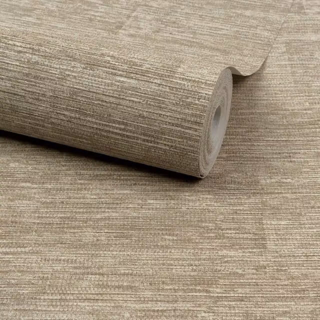 Grandeco Boutique Johor Fabric Stripe Embossed Wallpaper in Beige and Brown