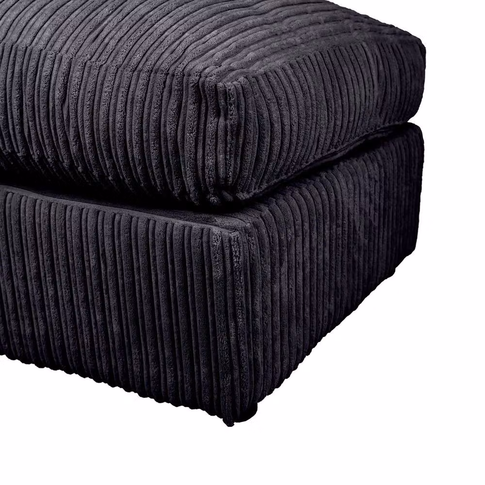 LUXURY LIFE Declan Jumbo Cord Fabric Footstool in Black, W/D/H: 60 x 60 x 60 cm – 3