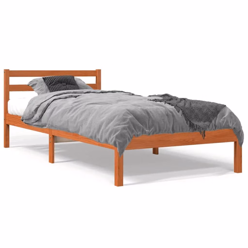 Berkfield Home Solid Wood Pine Bed Frame in Wax Brown, W/D/H: 90 x 200 cm – 2