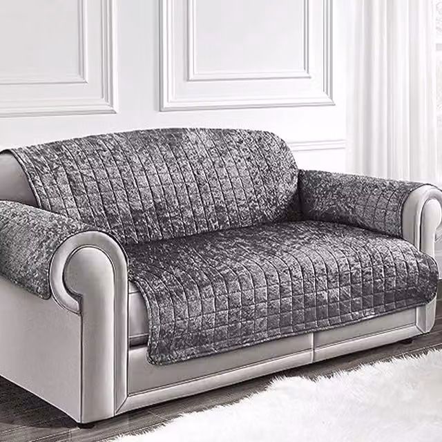 Intimates Silver Crushed Velvet 2 Seater Sofa Protector, Water Repellent and Stain Resistant