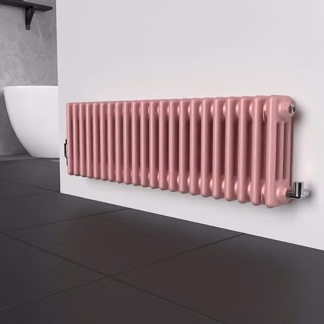 Lux Heat Horizontal 3 Column Steel Radiator in Pastel Pink, W: 30 cm, H: 101 cm