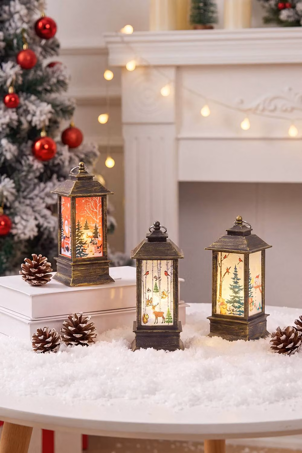 Living and Home Set of 3 Bronze Metal Christmas Lanterns for Tabletop Decoration – 3