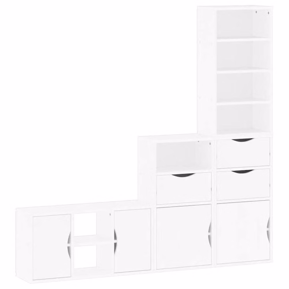 Berkfield Home ODDA 4 Piece White Solid Wood Pine TV Unit with Storage – 2