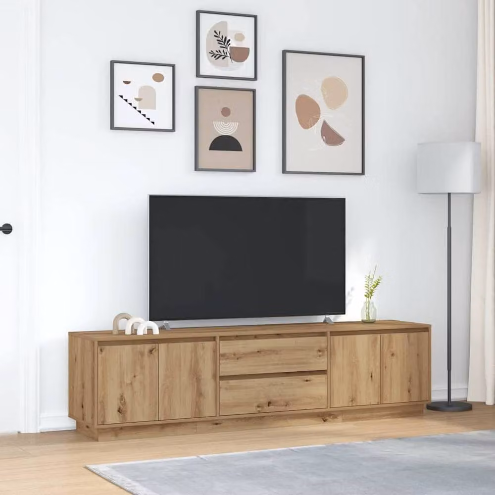 Berkfield Home Artisan Oak TV Cabinet with LED Lights, Brown, W: 193.5 cm, D: 50 cm, H: 41 cm – 4