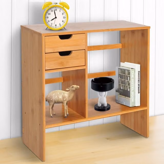 HOMCOM Bamboo Desk Organiser in Beige and Brown