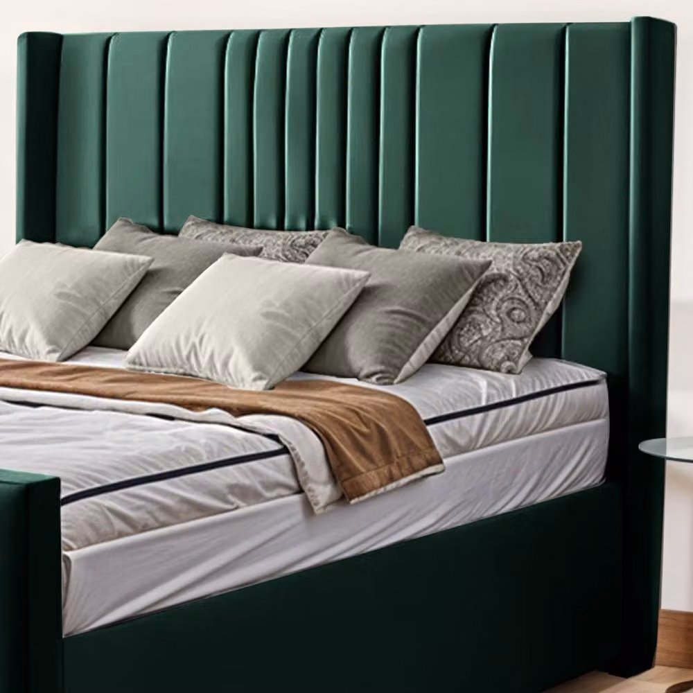 UK Bed Furniture Balmoral Wingback Upholstered Velvet Bed in Green, W/D/H: 180 x 200 cm – 2