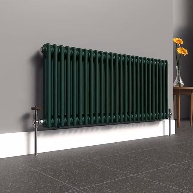 Lux Heat Horizontal 2 Column Steel Radiator in Green, H: 50 cm, W: 119 cm