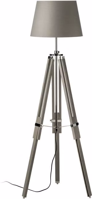Interiors by Premier Orsina Adjustable Floor Lamp with Grey Fabric Shade, Chrome Accents and Wood Legs, H 150 cm x W 40 cm x D 40 cm – 1