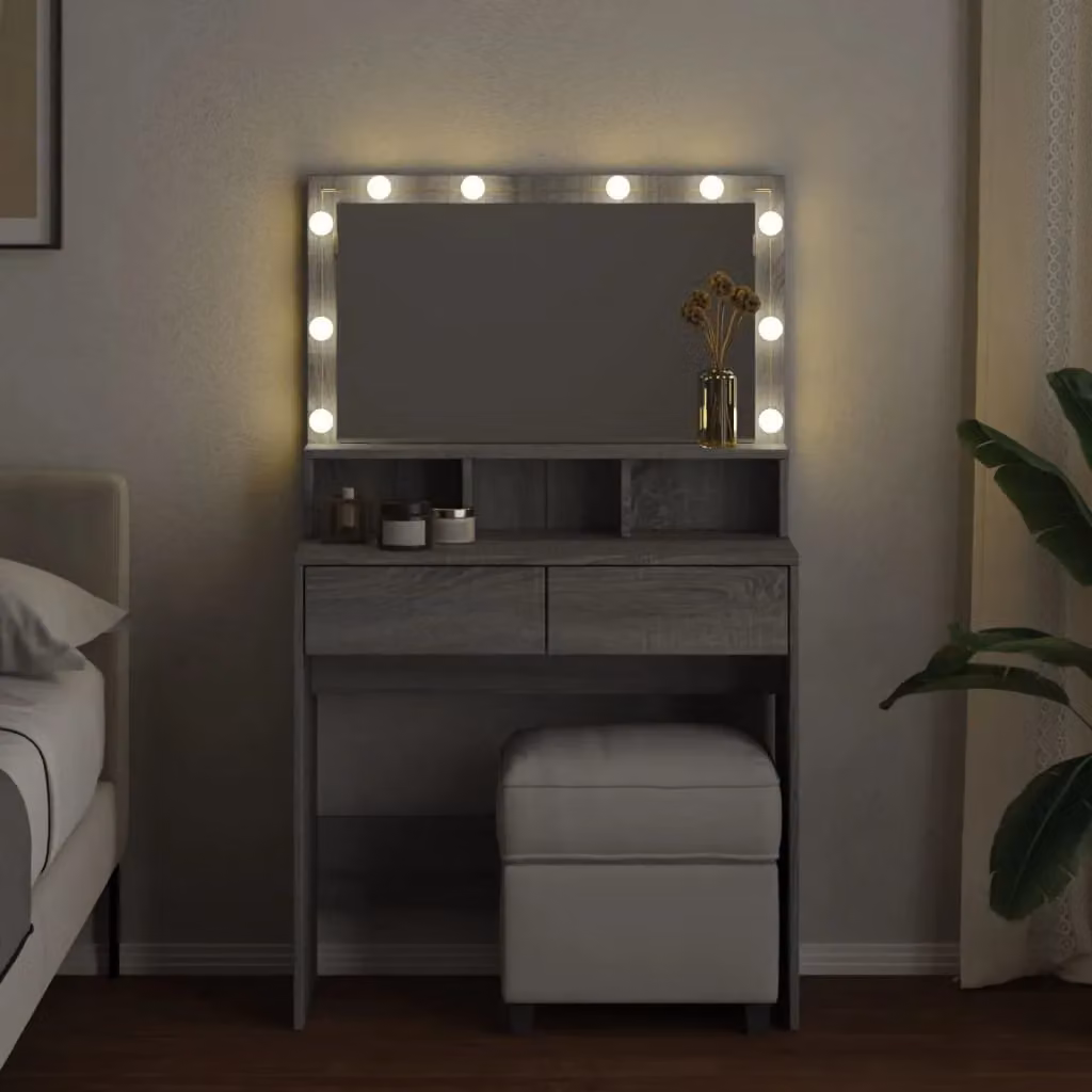 Berkfield Home Grey Sonoma Dressing Table with Hollywood LED Mirror W/D/H: 80 x 41 x 134.5 cm – 3
