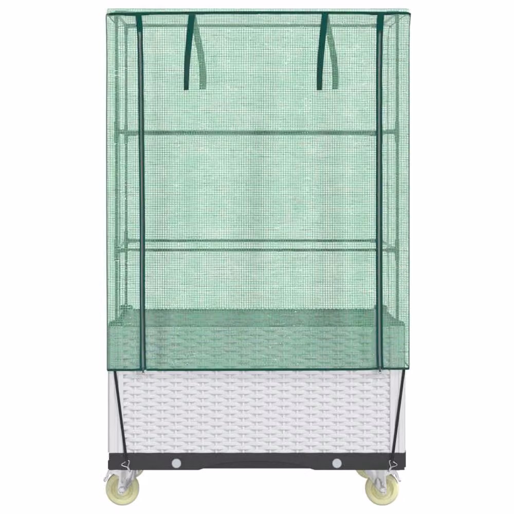 Berkfield Home Raised Bed with Cover and Wheels in White Rattan Look, W/D/H: 80 x 50 x 182 cm – 2