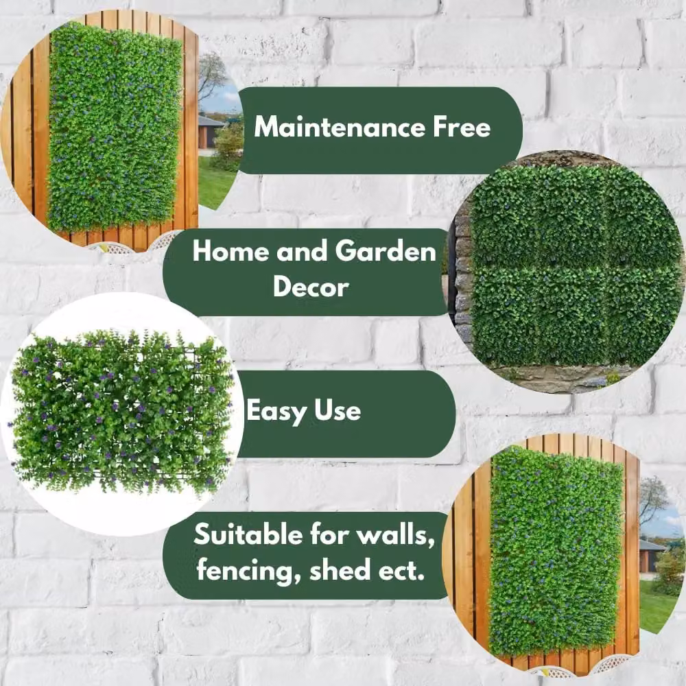 Marco Paul Expanding Artificial Hedge with Purple Flowers in Green, W: 60 cm, H: 60 cm, D: 40 cm – 4
