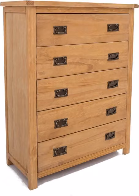 Cabinet Bits Lugo 5 Drawer Chest of Drawers in Light Brown Pine with Gold Handles – 1