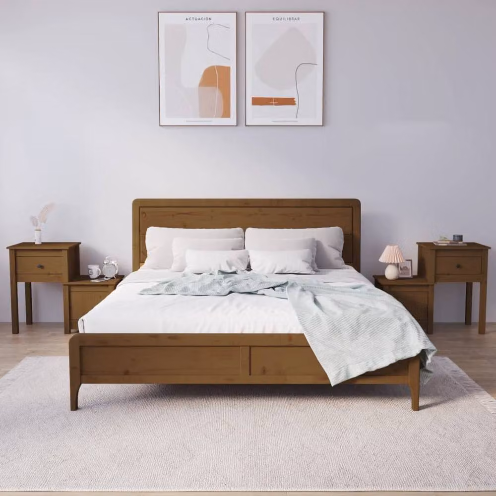 Berkfield Home Set of 2 Rustic Solid Wood Pine Bedside Cabinets in Honey Brown, W/D/H: 79.5 x 38 x 65.5 cm – 2