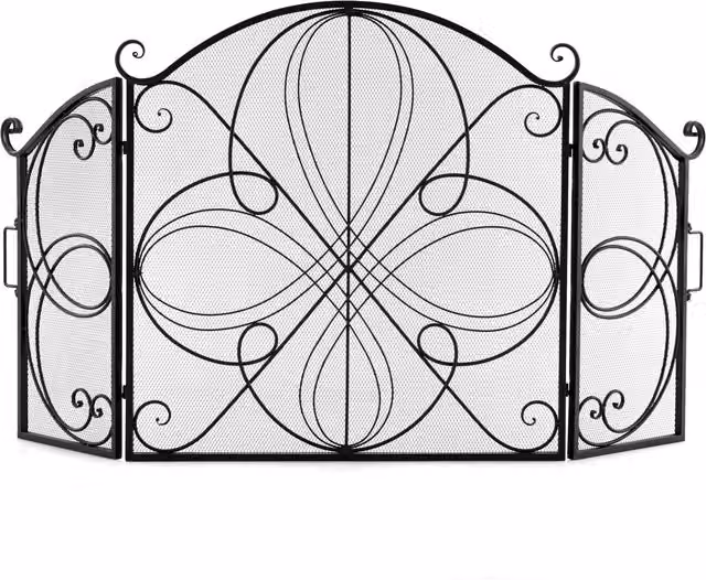 COSTWAY 3-Panel Folding Spark Guard Fireplace Screen, Black