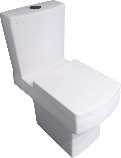 Hinsinc Square Close Coupled Ceramic Toilet with Soft Close Seat in White, W: 52 cm, D: 80 cm, H: 42 cm