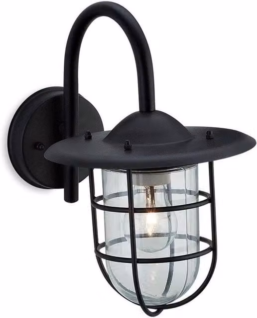 Netlighting Cage Lantern Wall Light in Black with Transparent Glass, IP44, E27