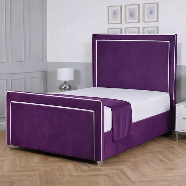 Living Comfort Bedz Verona Upholstered Velvet Bed Frame with Slatted Base in Purple, Super King, W/D/H: 200 x 200 cm