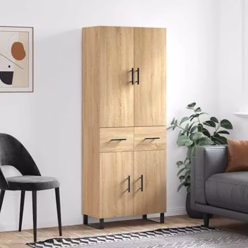 vidaXL Modern Highboard in Brown Sonoma Oak, W/D/H: 69.5 x 34.0 x 180.0 cm – 2